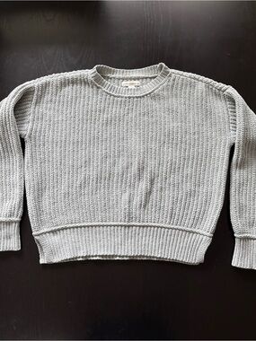 Aeropostale Blue Gray Waffle Knit Cropped Crewneck Sweater